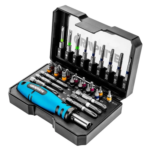 Csavarhúzó bitkészlet, 31db., bitek 25mm - 15db, bitek 50mm - 15db., bittartó - 1db. | GRAPHITE 56H602