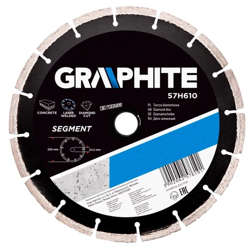 Gyémánt vágókorong 230mm, lézer hegesztett | GRAPHITE 57H610
